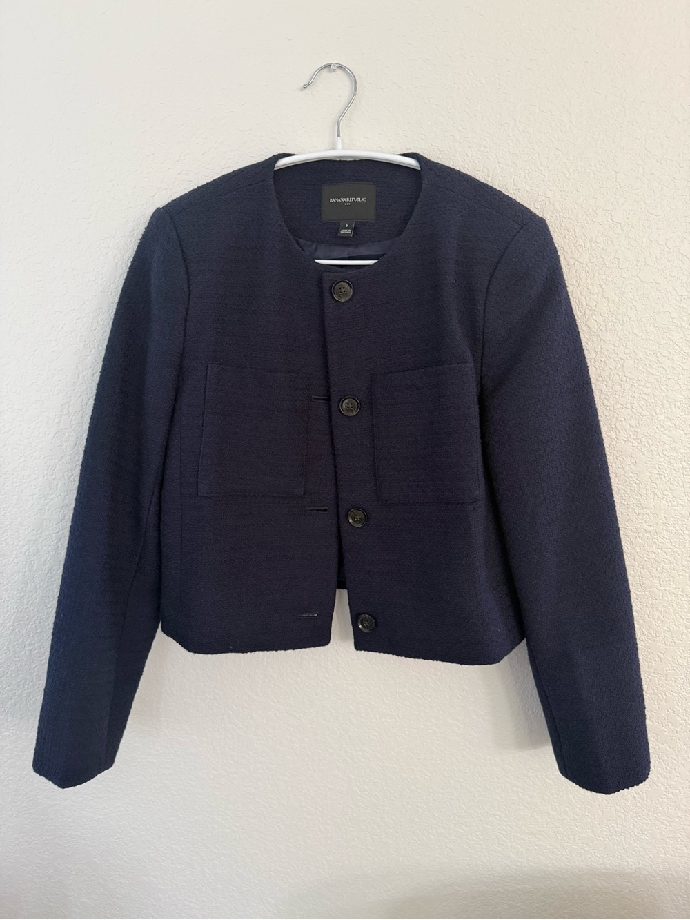 Banana Republic Navy Cropped Tweed Jacket Size S